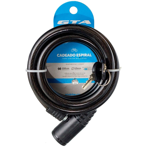 Cadeado 150cm x 12mm Espiral C/Chave Preto GTA