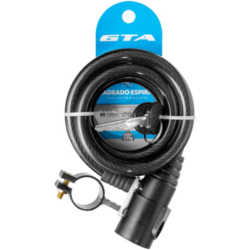 Cadeado 100cm x 12mm Espiral C/Chave Preto GTA