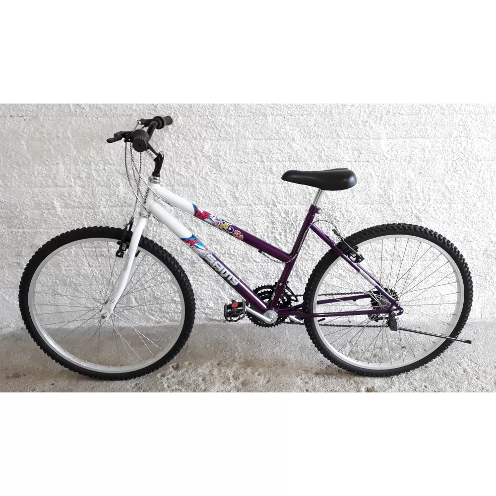 Bicicleta Aro 26 Feminina 18 Marchas Branca Com Roxo Samy 1 1442