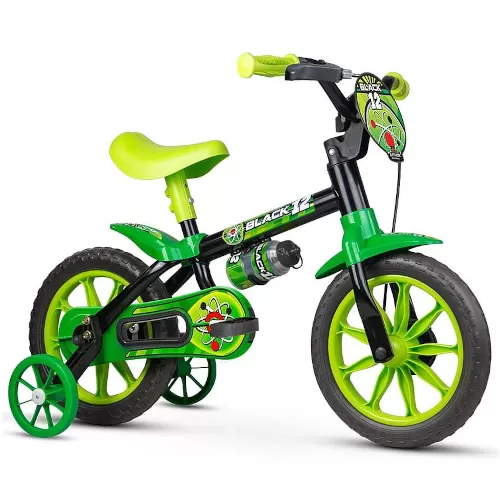 Bicicleta Aro 12 Masculina Black 12 Preto C/Verde Nathor